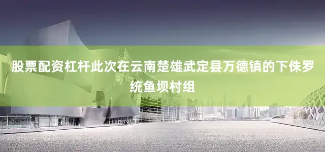 股票配资杠杆此次在云南楚雄武定县万德镇的下侏罗统鱼坝村组